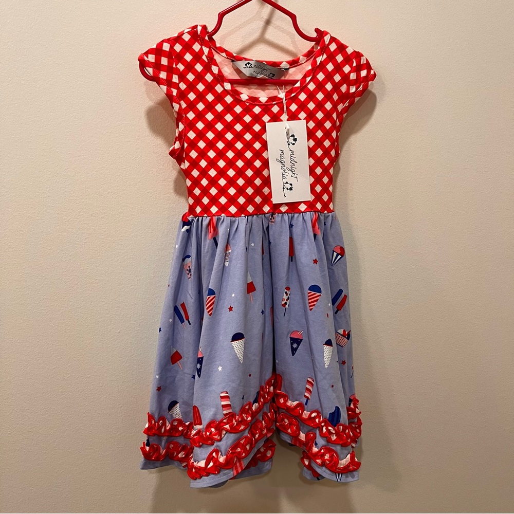 Midnight Magnolia 3T Dress Patriotic NEW July Red White Ice Cream Girls Twirl